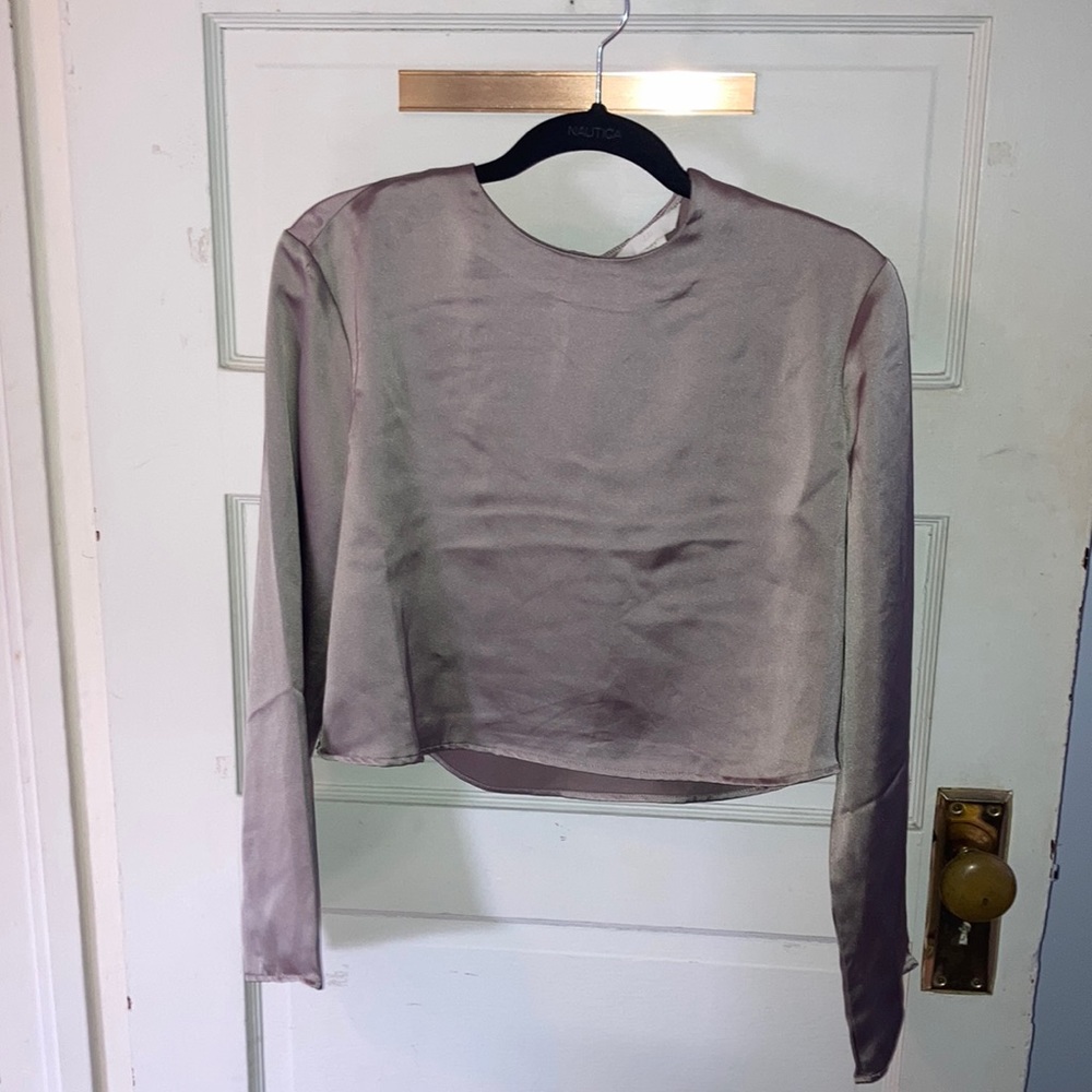 NWOT H&M Satin Silver Blouse Keyhole Back Size S